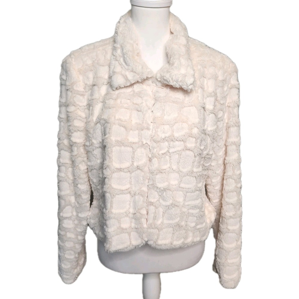 Kate Rosy Faux Fur Coat Jacket Womens Petite XL Winter White Soft Cozy Casual‎